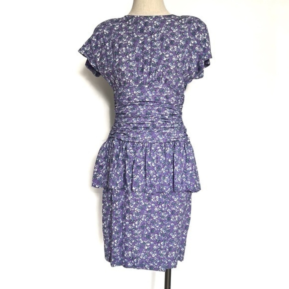 Vintage Karen Stevens Purple Floral Midi Dress Size 4